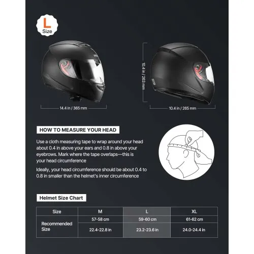 VEVOR Dot Full Face Motorcycle Helmets  ABS, EPS 2, Visor