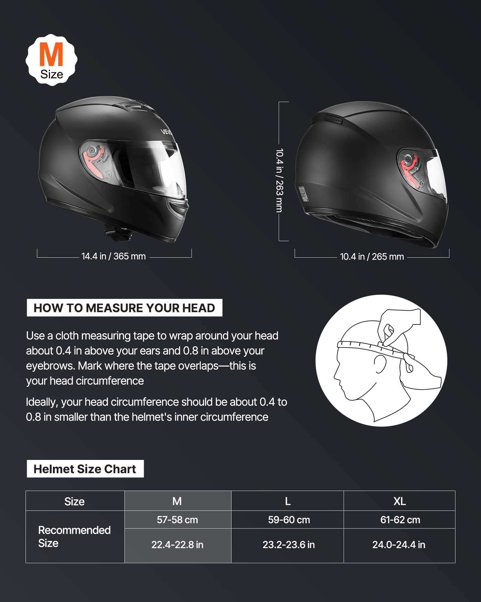 VEVOR Motorcycle Helmet, Full Face, Adult Motocross Dirt Bike Helmet with Tinted and Clear Dual Visor, Motorbike Racing Street with Detachable Liner for Men & Women, DOT Approved, (Matte Black, M)