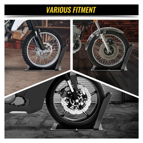 VEVOR Recessed Wheel Chock, 1200 lbs Heavy Duty Wheel Stand, Black Motorbike Front Chock for 16" Wheels, High-Grade Steel Trailer Stand, with Space-Saving Design & Pre-Drilled Holes (Small-16 Inch)