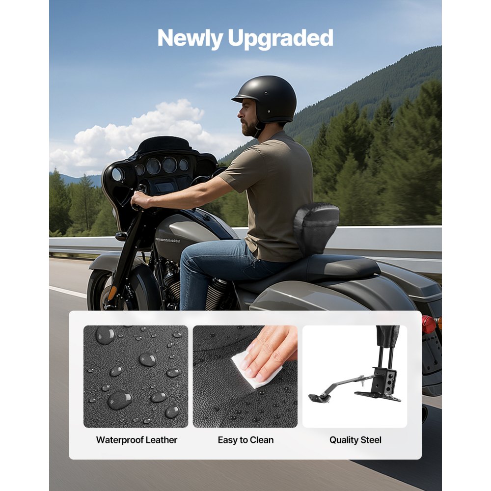 Adjustable Motorcycle Backrest Sissy Bar, Fit Harley Touring Models 2009-2024 with One-piece Slotted Seat, Street Glide, Road Glide, and Road King, Detachable Rider Backrest for Motorcycles, Black