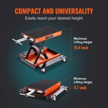 VEVOR Motorcycle Lift, 1100 LBS Motorcycle Lift ATV Scissor Lift Jack with Dolly & Hand Crank, Center Hoist Crank Stand with Wide Deck & Tool Tray for Street Bikes, Cruiser Bikes, Touring Motorcycles