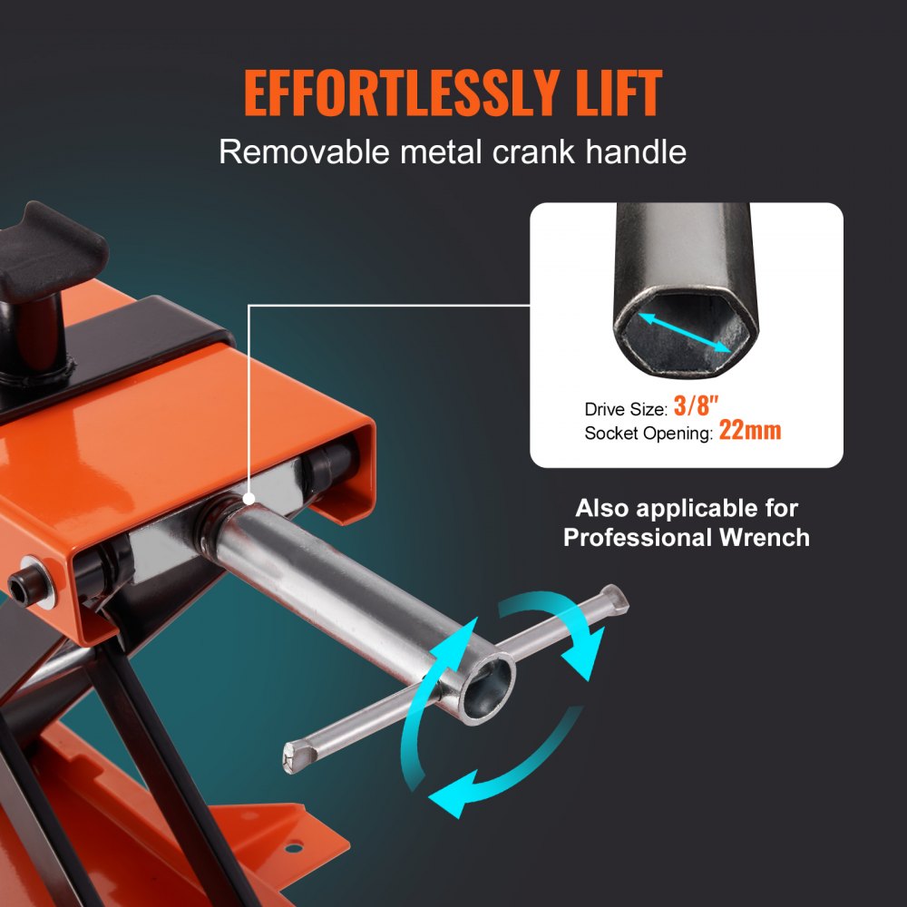 VEVOR Motorcycle Lift, 500 kg Motorcycle Center Scissor Lift Jack with Saddle & Safety Pin, Steel Motorcycle Jack Hoist Stand for Street Bikes, Cruiser Bikes, Touring Motorcycles