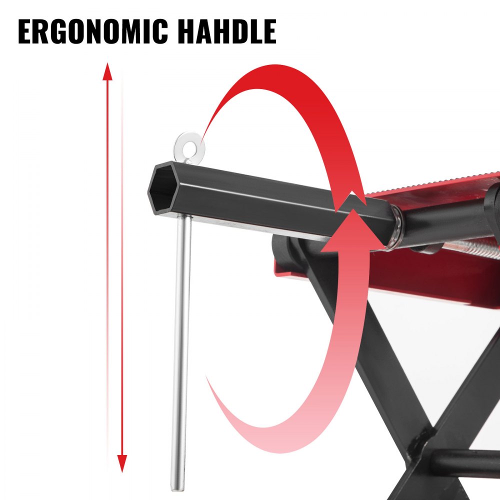 VEVOR Motorcycle Jack 1100lbs, Motorcycle Scissor Lift Jack with Wide Deck, Motorcycle Lift Table with Non-Skid Rubber Pad, Compact Crank Hoist Stand for Standard, Cruiser, Touring, Sport Bike Red
