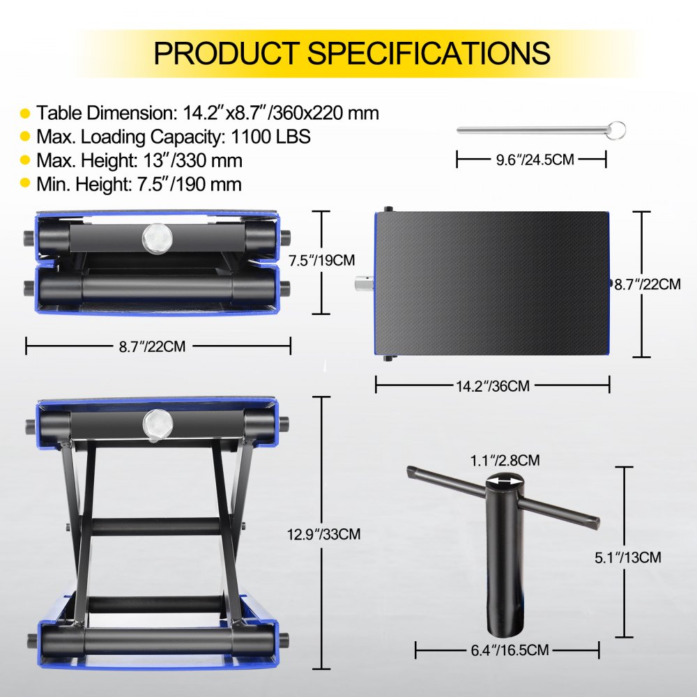 VEVOR Motorcycle Jack Motorcycle Scissor Jack 1100LBS Motorcycle Lift Table Blue