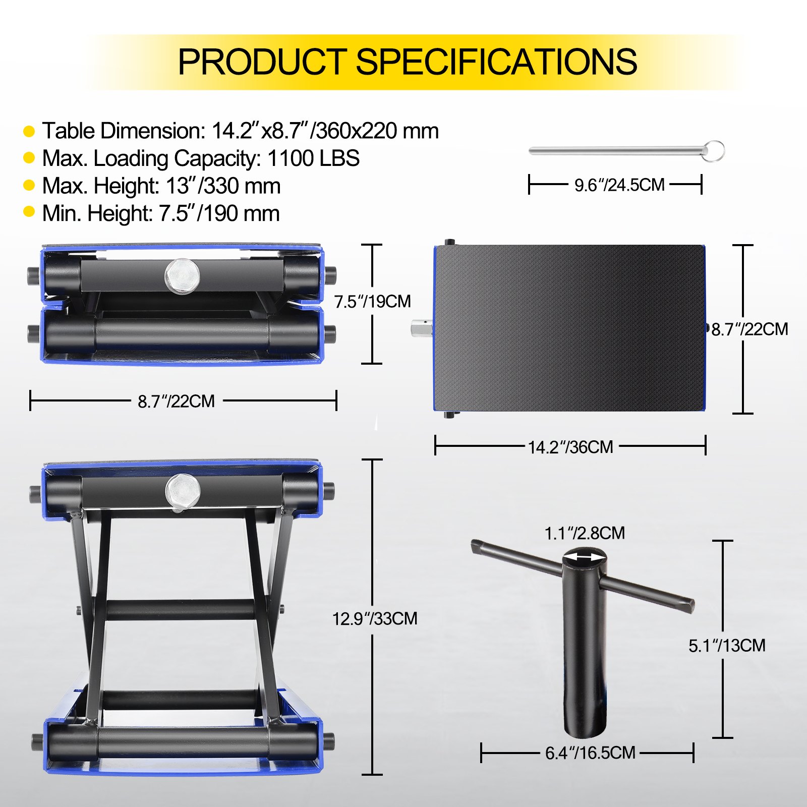 VEVOR Motorcycle Jack Motorcycle Scissor Jack 1100LBS Motorcycle Lift Table Blue