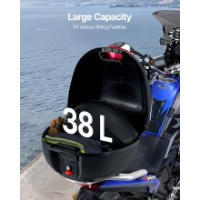 VEVOR 38L Motorcycle Top Case Universal Motorbike Tail with Reflective Panel