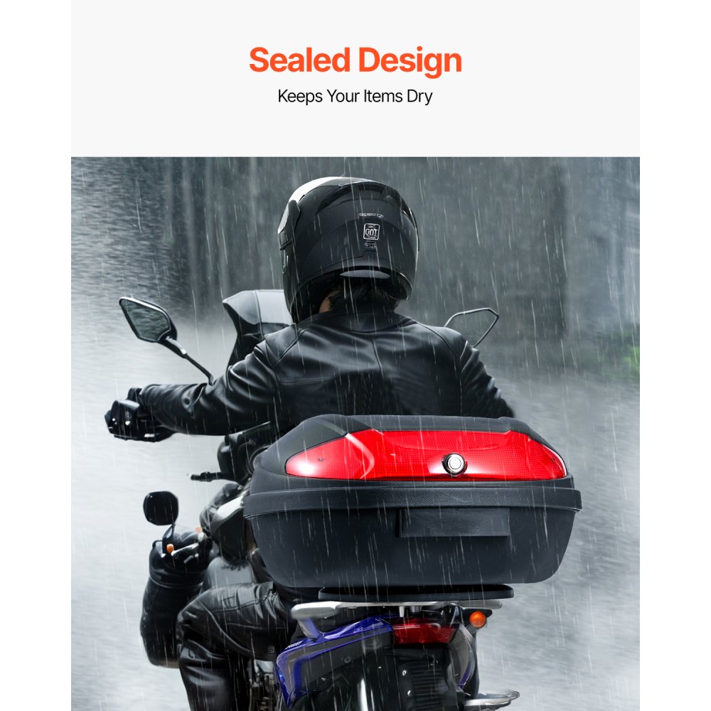 VEVOR Motorcycle Top Case, Universal Durable PP Material Motorbike Tail Box with Reflective Panel, 62L Waterproof Detachable Motorcycle Top Box with Multi-Hole Base, Fit for 99% of Motorcycle Frames