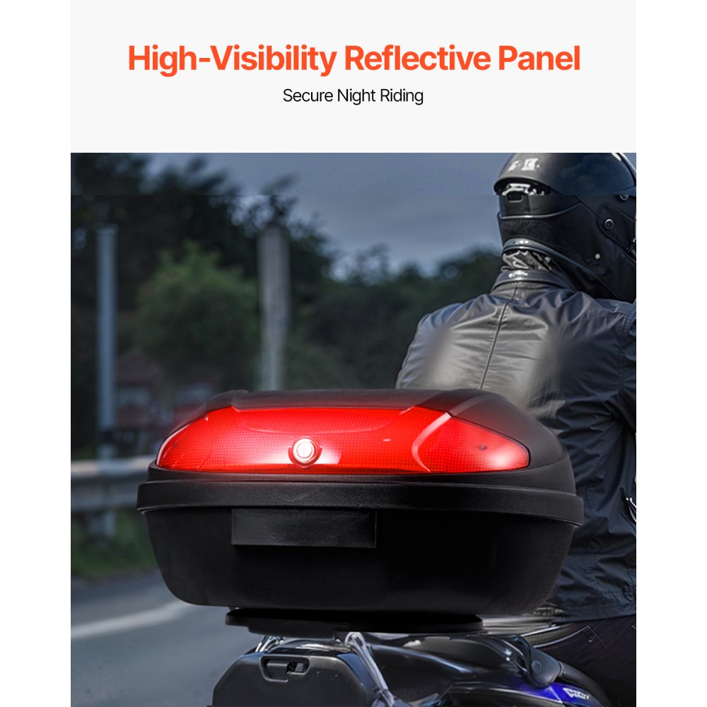 VEVOR Motorcycle Top Case, Universal Durable PP Material Motorbike Tail Box with Reflective Panel, 62L Waterproof Detachable Motorcycle Top Box with Multi-Hole Base, Fit for 99% of Motorcycle Frames