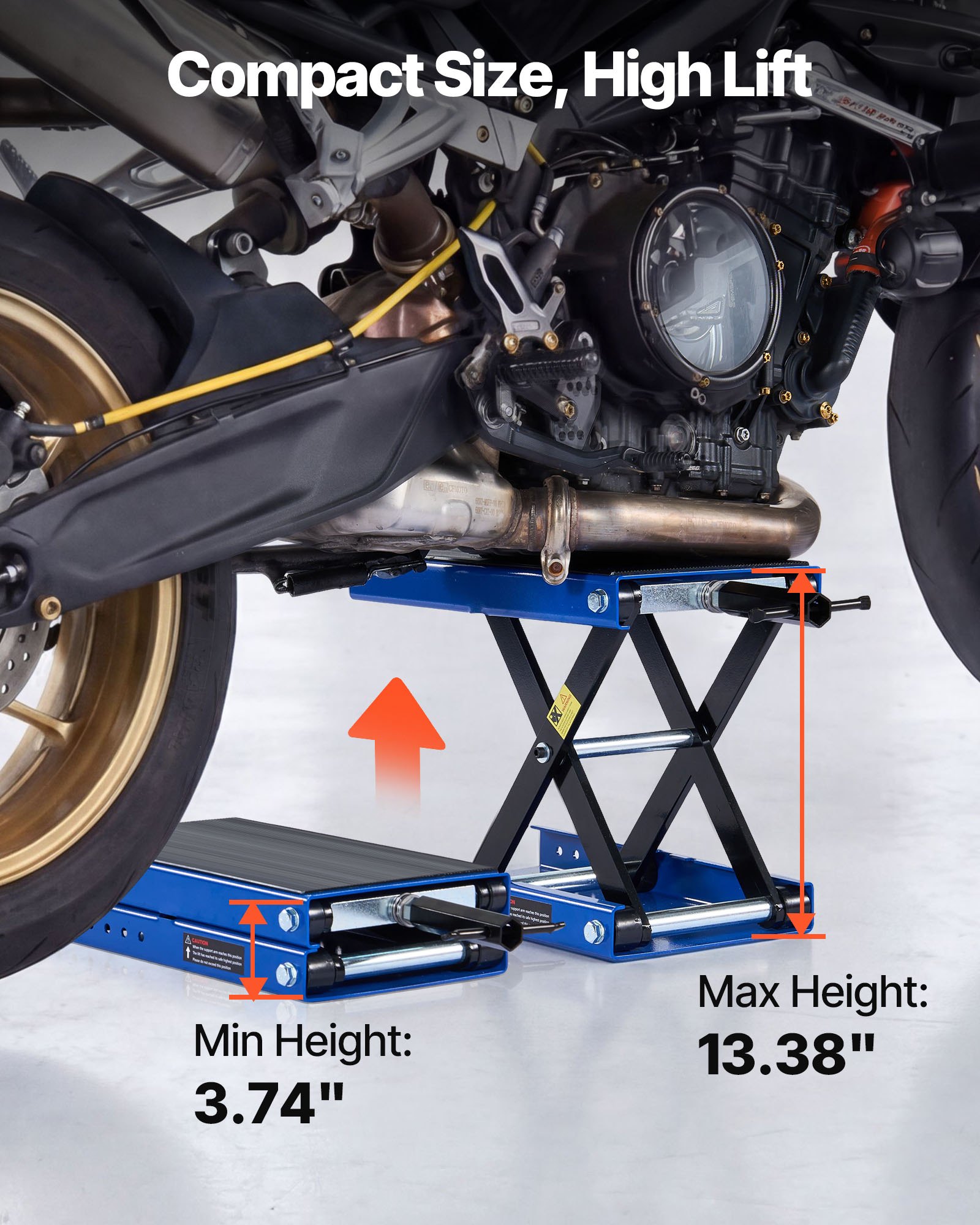 VEVOR Motorcycle Lift, 499 kg Motorcycle Scissor Lift Jack with Wide Deck & Locking Pin, 95-340 mm Center Hoist Crank Stand, Steel Scissor Jack for Street Bikes, Cruiser Bikes, Touring, Blue/Black