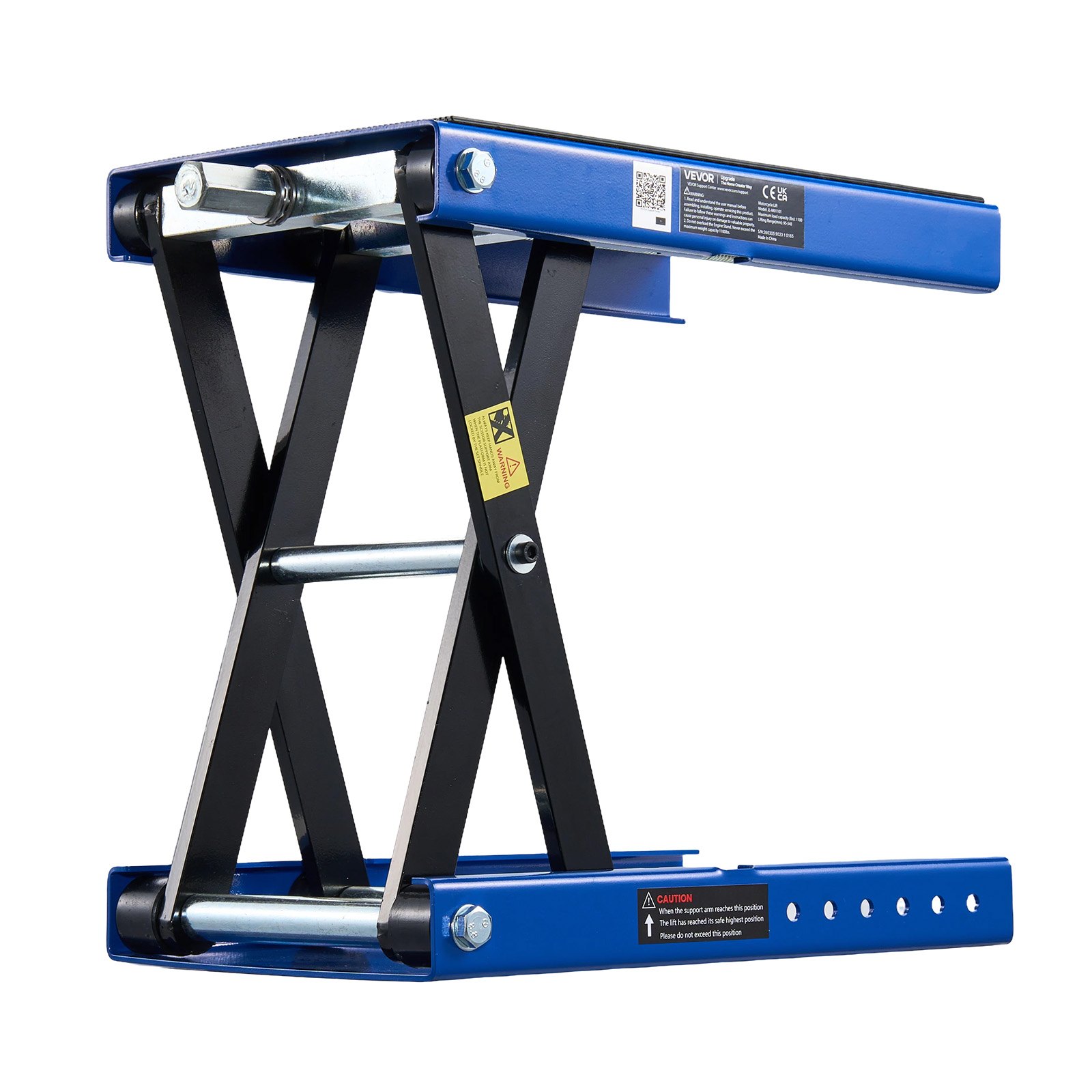 VEVOR Motorcycle Lift, 499 kg Motorcycle Scissor Lift Jack with Wide Deck & Locking Pin, 95-340 mm Center Hoist Crank Stand, Steel Scissor Jack for Street Bikes, Cruiser Bikes, Touring, Blue/Black