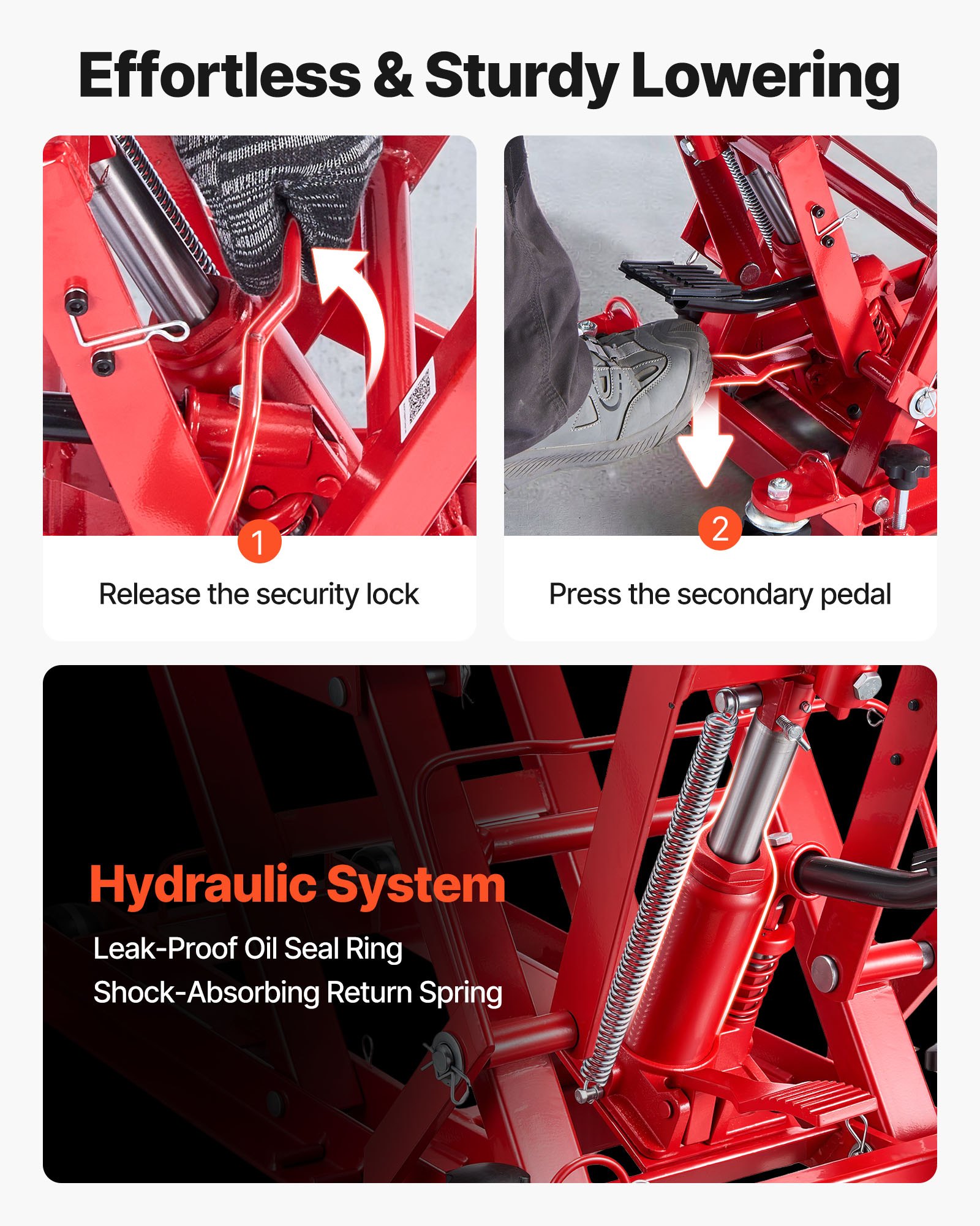 VEVOR Steel Hydraulic Motorcycle Jack Stand, 1500 LBS ATV Scissor Lift Jack, 4.7"-15" Scissor Lift Jack Stand with 4 Wheels, Hydraulic Foot-Operated Hoist Stand for Motorcycle ATV UTV Powersports