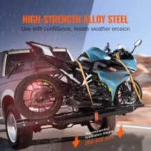 VEVOR Motorcycle Carrier, 600 LBS Steel Motorcycle Carrier Hitch Mount with Loading Ramp, Scooter Dirt Bike Trailer Hauler with Ratchet Straps and Stabilizer, for Car, Truck with 2" Hitch Receiver