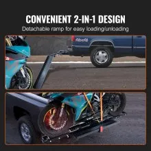 VEVOR Motorcycle Carrier, 600 LBS Steel Motorcycle Carrier Hitch Mount with Loading Ramp, Scooter Dirt Bike Trailer Hauler with Ratchet Straps and Stabilizer, for Car, Truck with 2" Hitch Receiver