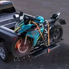 VEVOR Motorcycle Carrier, 600 LBS Steel Motorcycle Carrier Hitch Mount with Loading Ramp, Scooter Dirt Bike Trailer Hauler with Ratchet Straps and Stabilizer, for Car, Truck with 2" Hitch Receiver