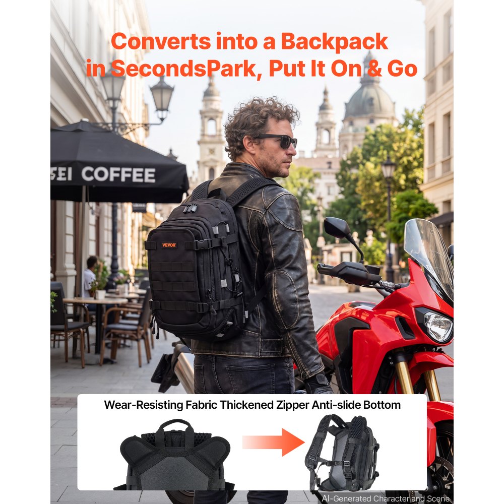 VEVOR Tank Bag, Large Black Motorcycle Storage Backpack Hydration Bladder, Universal Fits ADV, Sport, Touring, and Dirt Bikes, YKK Zippers, Multi-Pocket Compartment,Hidden Shoulder Strap, Rain Cover