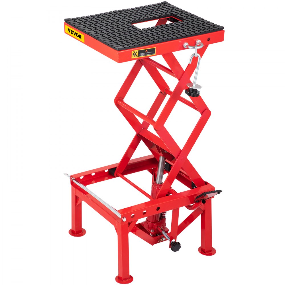 VEVOR Motorcycle Jack, Hydraulic Motorcycle Scissor Jack with 300LBS Load Capacity, Portable Lift Table, Adjustable Motorcycle Lift Jack, Red Motorcycle Lift Stand with Fastening Straps