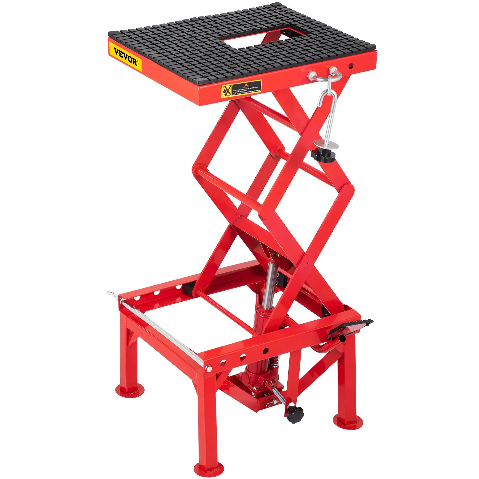 VEVOR Motorcycle Jack, Hydraulic Motorcycle Scissor Jack with 300LBS Load Capacity, Portable Lift Table, Adjustable Motorcycle Lift Jack, Red Motorcycle Lift Stand with Fastening Straps