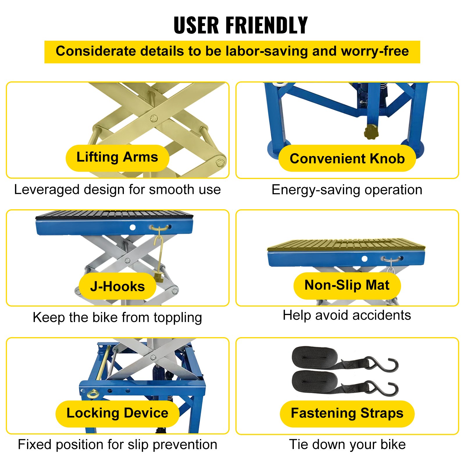 VEVOR Motorcycle Jack, Hydraulic Motorcycle Scissor Jack with 300LBS Load Capacity, Portable Lift Table, Adjustable Motorcycle Lift Jack, Blue Motorcycle Lift Stand with Lockable Casters