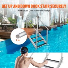 VEVOR Dock Ladder 4 Step, Dock Stairs 30''-38'' Adjustable Height, 227 kgs Load Capacity, Aluminum Pontoon Boat Ladder with Dual Handrails & Nonslip Rubber Mat for Ship/Lake/Pool/Marine Boarding