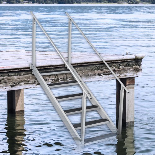 VEVOR Dock Ladder, 43''-51'' Adjustable Height, 500 lbs Load Capacity, Aluminum Alloy 6 Steps Pontoon Boat Ladder with Dual Handrails & Nonslip Rubber Mat, Ideal for Ship/Lake/Pool/Marine Boarding