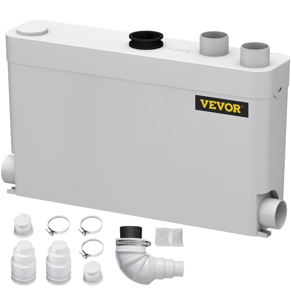 VEVOR 400W Sewerage Macerator Pump for Basement, Kitchen, Sink, Shower, Bathtub, Waste Water Disposal Machine, Elevation up to 21ft, 4 Inlets(2 Sided), White
