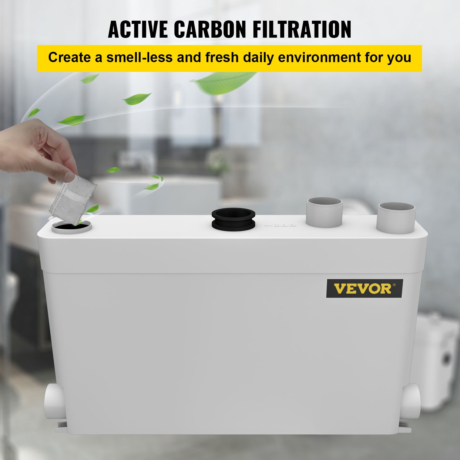 VEVOR 400W Sewerage Macerator Pump for Basement, Kitchen, Sink, Shower, Bathtub, Waste Water Disposal Machine, Elevation up to 21ft, 4 Inlets(2 Sided), White