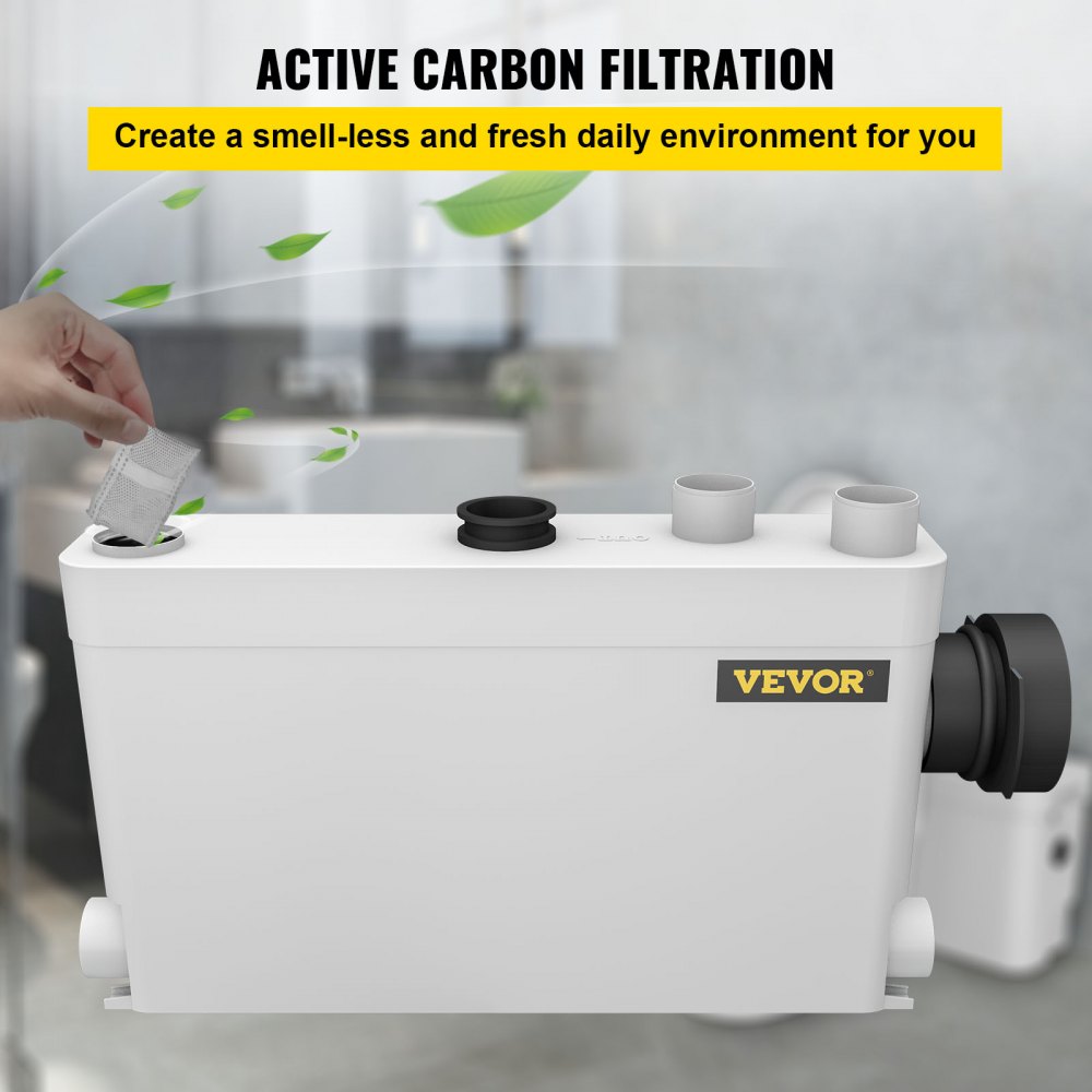 VEVOR Macerator Pump 400W, 5 Inlets(1 Sided) for Basement, Kitchen, Sink, Shower, Bathtub Waste Water Disposal Upflush Machine, Elevation up to 21ft, White