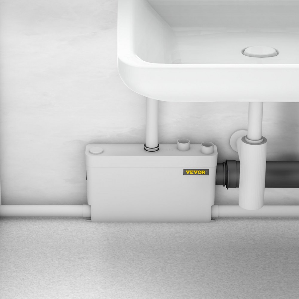 VEVOR Macerator Pump 400W, 5 Inlets(1 Sided) for Basement, Kitchen, Sink, Shower, Bathtub Waste Water Disposal Upflush Machine, Elevation up to 21ft, White