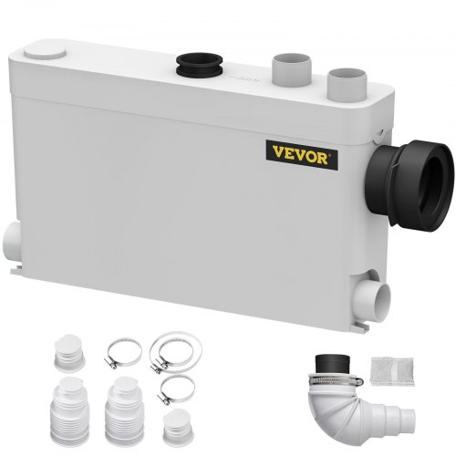 VEVOR Macerator Pump, 400W Macerator Toilet Pump, 4 Inlets(1 Sided) Macerating Pump, Sewerage Pump for Basement, Kitchen, Sink, Shower, Bathtub, Waste Water Disposal Upflush Pump, Elevation up to 21ft