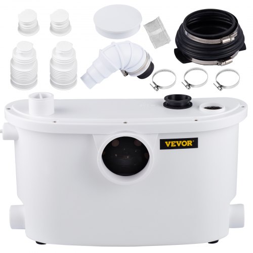 VEVOR Macerator Pump, 400W Macerator Toilet Pump, w/ 4 Water Inlets Macerating Pump, Toilet Sewerage Pump for Basement, Kitchen, Sink, Shower, Waste Water Disposal Upflush Pump, Elevation up to 21ft