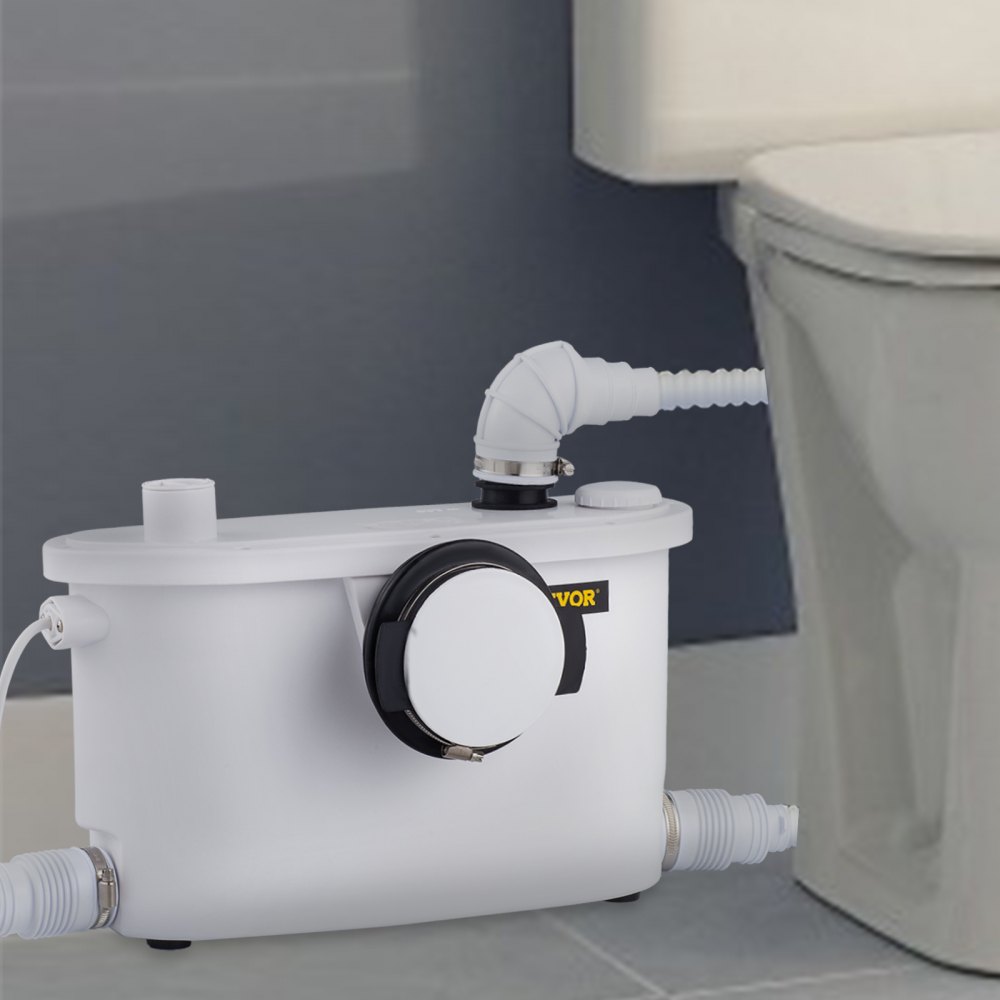 VEVOR Macerator Pump, 400W Macerator Toilet Pump, w/ 4 Water Inlets Macerating Pump, Toilet Sewerage Pump for Basement, Kitchen, Sink, Shower, Waste Water Disposal Upflush Pump, Elevation up to 21ft