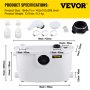VEVOR Macerator Pump, 400W Macerator Toilet Pump, w/ 4 Water Inlets Macerating Pump, Toilet Sewerage Pump for Basement, Kitchen, Sink, Shower, Waste Water Disposal Upflush Pump, Elevation up to 21ft