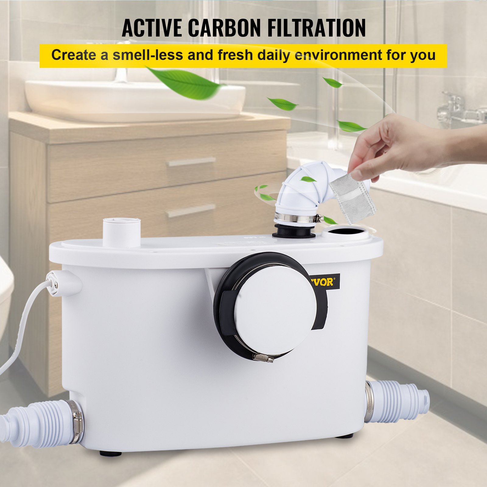 VEVOR Macerator Pump, 400W Macerator Toilet Pump, w/ 4 Water Inlets Macerating Pump, Toilet Sewerage Pump for Basement, Kitchen, Sink, Shower, Waste Water Disposal Upflush Pump, Elevation up to 21ft