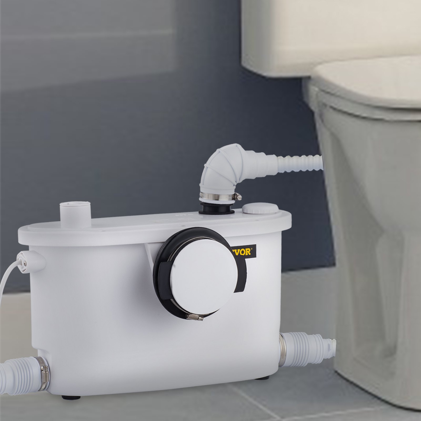 VEVOR Macerator Pump, 400W Macerator Toilet Pump, w/ 4 Water Inlets Macerating Pump, Toilet Sewerage Pump for Basement, Kitchen, Sink, Shower, Waste Water Disposal Upflush Pump, Elevation up to 21ft