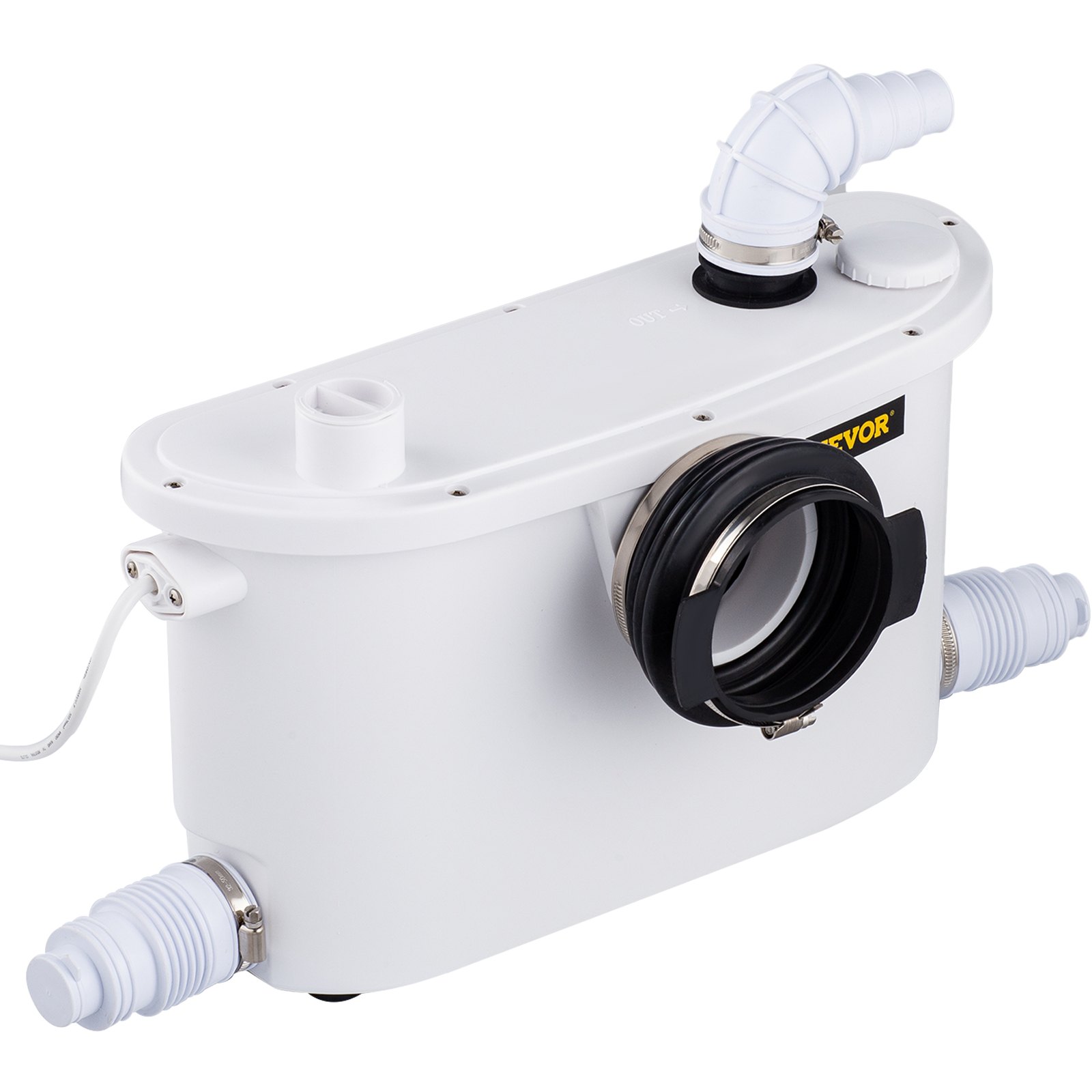 VEVOR Macerator Pump, 400W Macerator Toilet Pump, w/ 4 Water Inlets Macerating Pump, Toilet Sewerage Pump for Basement, Kitchen, Sink, Shower, Waste Water Disposal Upflush Pump, Elevation up to 21ft