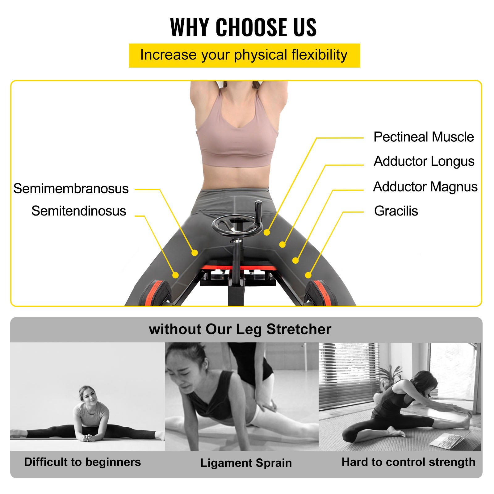 VEVOR Pro estirador de piernas, máquina de estiramiento de piernas de 220 libras, equipo de marco de acero resistente, estirador de piernas, máquina de entrenamiento de estiramiento de piernas para gimnasio en casa, estirador de piernas, entrenamiento de fitness