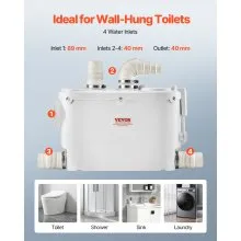 Macerator Pump 500W 29 GPM Flow 26 ft Head Lift Pump for Wall-Hung Toilet Sink