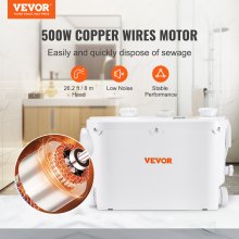 VEVOR Dykpumpe Macerator pumpe 500W 6600 L/h flow 26,2 ft/8 m hoved Macerator kloakpumpe til toilet kælder køkken håndvask bruser badekar