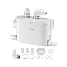 VEVOR Macerator Pump, 500W, 6600 L/h Flow, 26.2 ft/8 m Head, Macerator Sewerage Sump Pump with 3 Water Inlets for Toilet, Basement, Kitchen, Sink, Shower, Bathtub Waste Water Disposal Upflush Machine