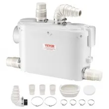 VEVOR Macerator Pump, 500W, 6600 L/h Flow, 26.2 ft/8 m Head, Macerator Sewerage Sump Pump with 3 Water Inlets for Toilet, Basement, Kitchen, Sink, Shower, Bathtub Waste Water Disposal Upflush Machine