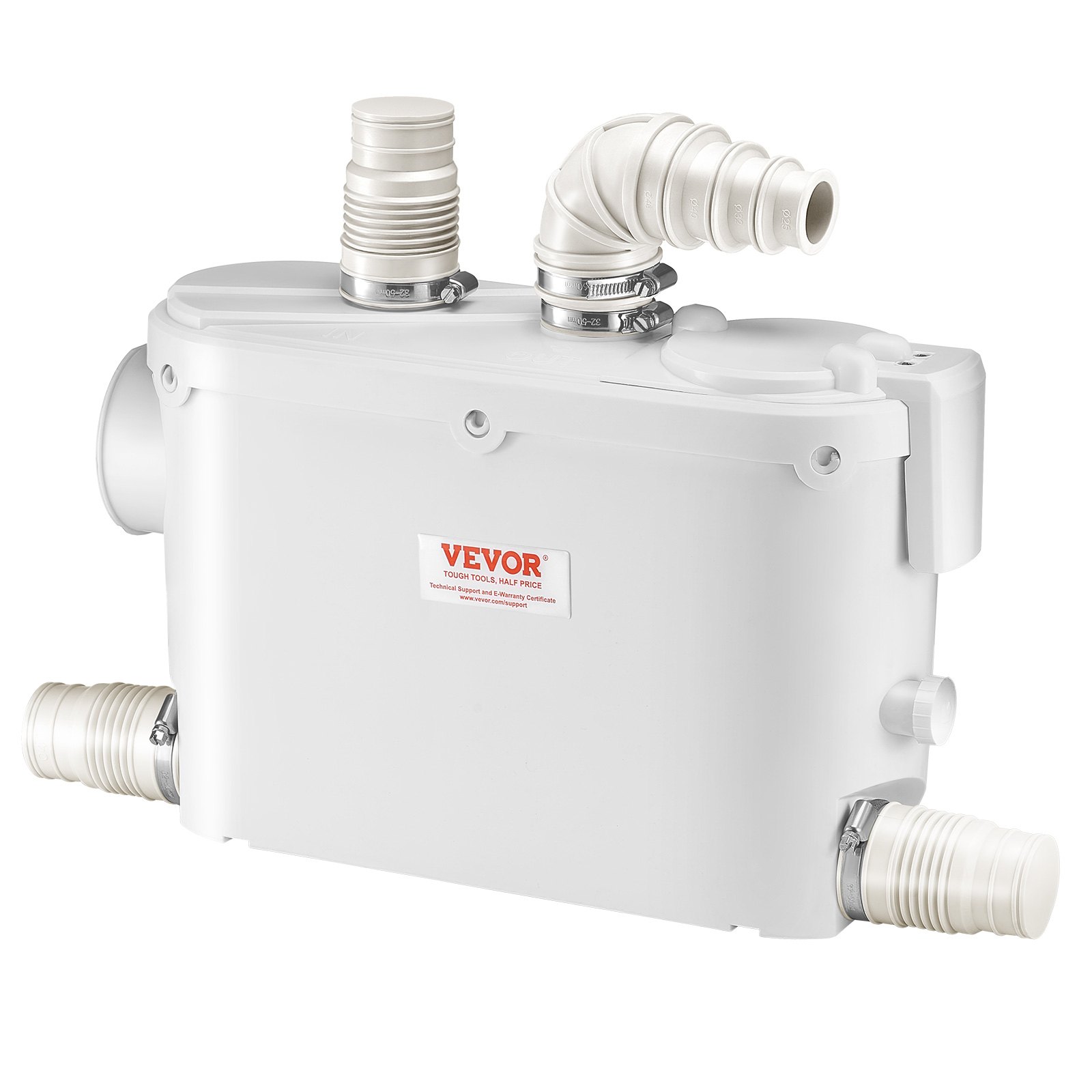 VEVOR Macerator Pump, 500W, 6600 L/h Flow, 26.2 ft/8 m Head, Macerator Sewerage Sump Pump with 3 Water Inlets for Toilet, Basement, Kitchen, Sink, Shower, Bathtub Waste Water Disposal Upflush Machine
