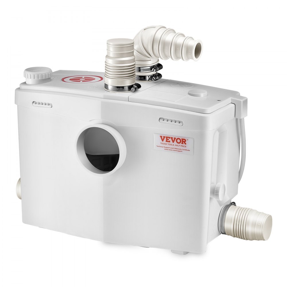 VEVOR Macerator Pump, 1200W, 180 L/min(48 GPM) Flow, 33 ft/10 m Head, Macerator Sewerage Toilet Pump with 4 Water Inlets, Waste Water Disposal Upflush Machine for Toilet, Basement, Shower, Sink, Laundry, Bathtub