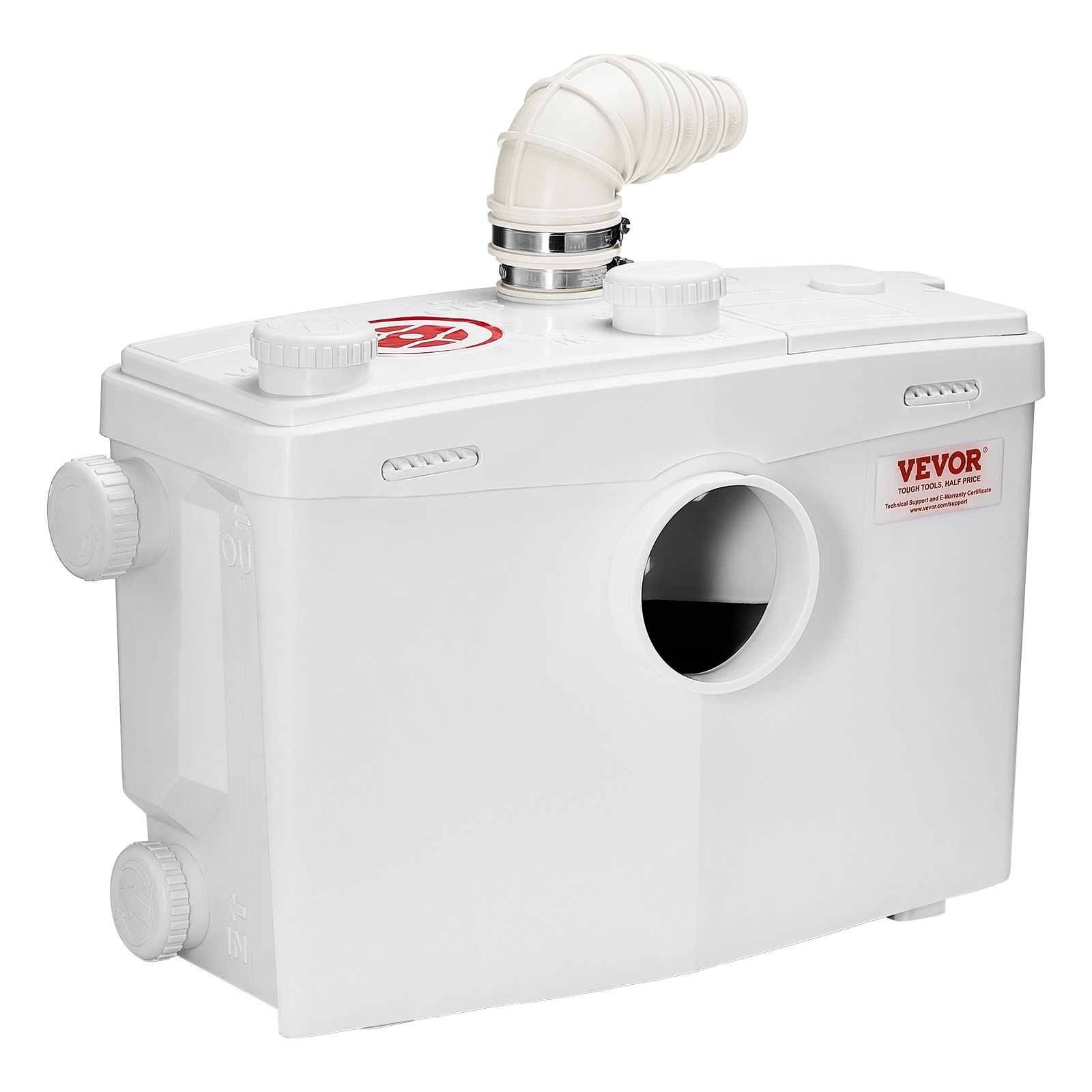 VEVOR Macerator Pump, 1200W, 180 L/min(48 GPM) Flow, 33 ft/10 m Head, Macerator Sewerage Toilet Pump with 4 Water Inlets, Waste Water Disposal Upflush Machine for Toilet, Basement, Shower, Sink, Laundry, Bathtub