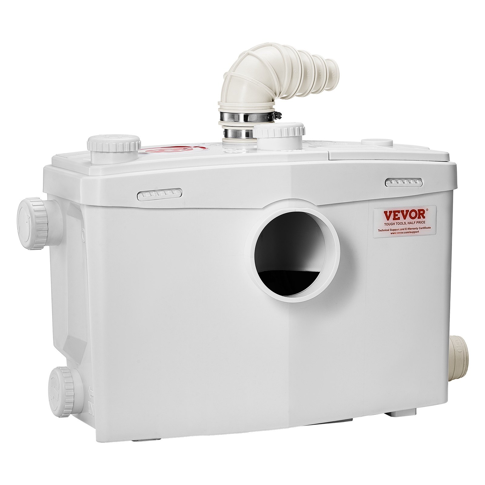 VEVOR Macerator Pump, 1200W, 180 L/min(48 GPM) Flow, 33 ft/10 m Head, Macerator Sewerage Toilet Pump with 4 Water Inlets, Waste Water Disposal Upflush Machine for Toilet, Basement, Shower, Sink, Laundry, Bathtub