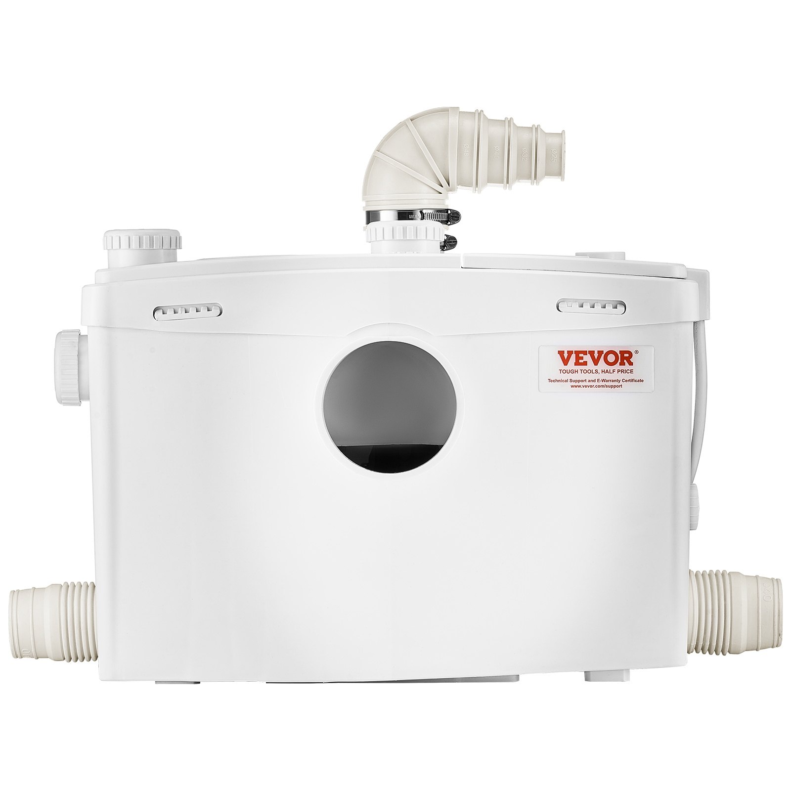 VEVOR Macerator Pump, 1200W, 180 L/min(48 GPM) Flow, 33 ft/10 m Head, Macerator Sewerage Toilet Pump with 4 Water Inlets, Waste Water Disposal Upflush Machine for Toilet, Basement, Shower, Sink, Laundry, Bathtub