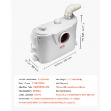 Macerátorové čerpadlo VEVOR 500W, průtok 29 GPM, zdvih 26 stop pro toaletu, dřez do sklepa