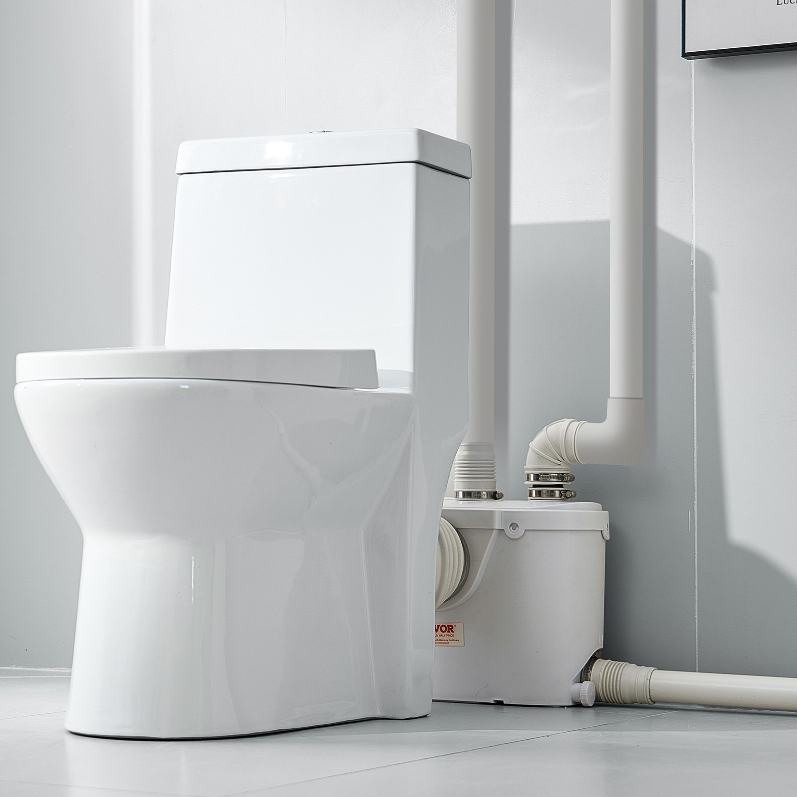 VEVOR Macerator Pump, 500W, 110 L/min(29 GPM) Flow, 26 ft/8 m Head, Macerator Sewerage Toilet Pump with 4 Water Inlets, Waste Water Disposal Upflush Machine for Toilet, Basement, Shower, Sink, Laundry, Bathtub