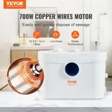 VEVOR Macerator Pump, 700W, 9600 L/h Flow, 32.8 ft/10 m Head, Macerator Sewerage Sump Pump with 3 Water Inlets for Toilet, Basement, Kitchen, Sink, Shower, Bathtub Waste Water Disposal Upflush Machine