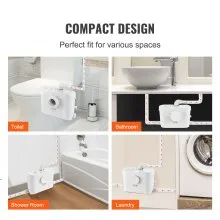 VEVOR Macerator Pump, 700W, 9600 L/h Flow, 32.8 ft/10 m Head, Macerator Sewerage Sump Pump with 3 Water Inlets for Toilet, Basement, Kitchen, Sink, Shower, Bathtub Waste Water Disposal Upflush Machine