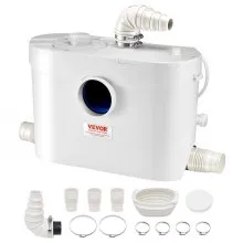 VEVOR Macerator Pump, 900W, 180 L/min(48 GPM) Flow, 40 ft/12 m Head, Macerator Sewerage Toilet Pump with 4 Water Inlets, Waste Water Disposal Upflush Machine for Toilet, Basement, Shower, Sink, Laundry, Bathtub
